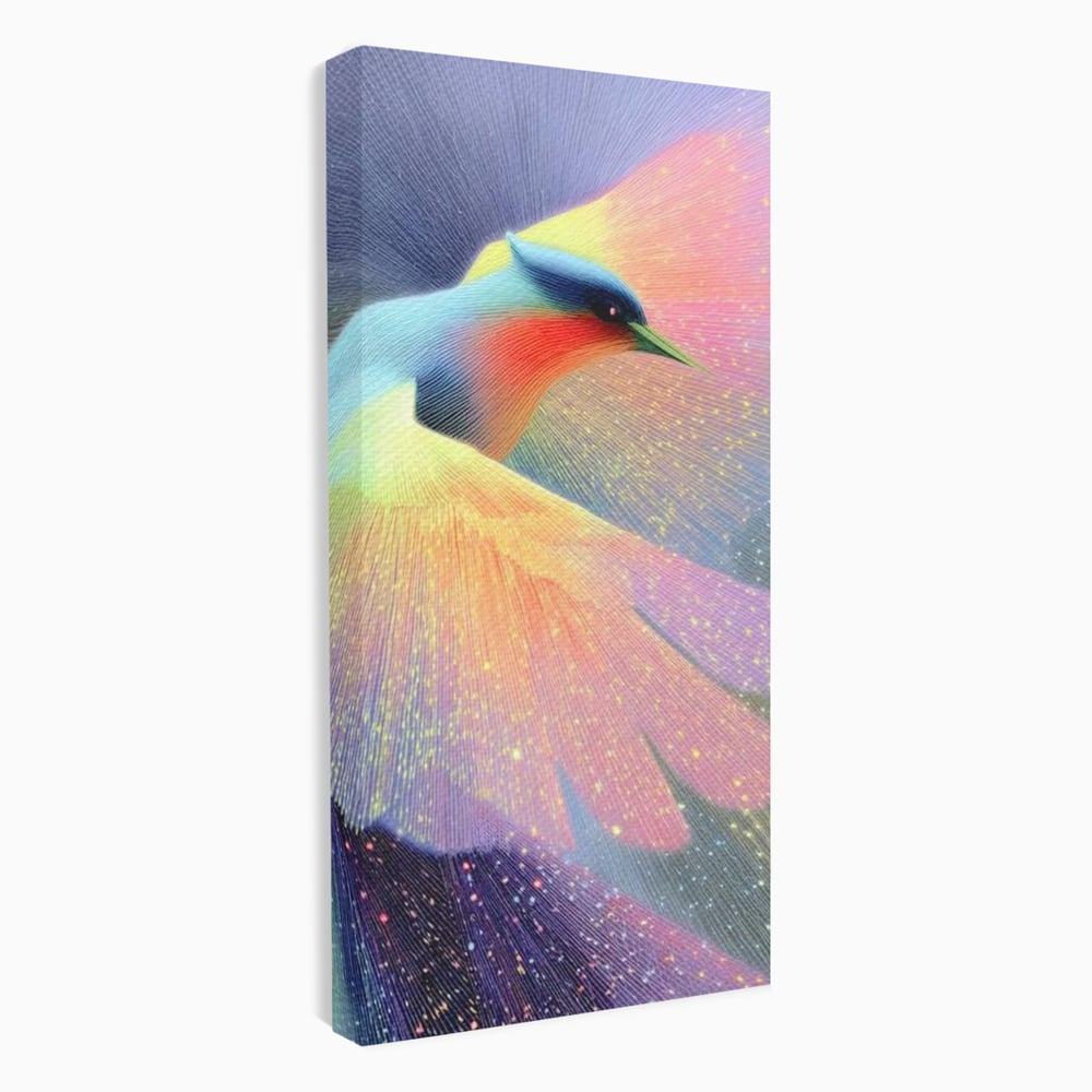Tablou canvas cu tablou canvas cu pasare colorata in zbor, fara rama, pe sasiu de lemn